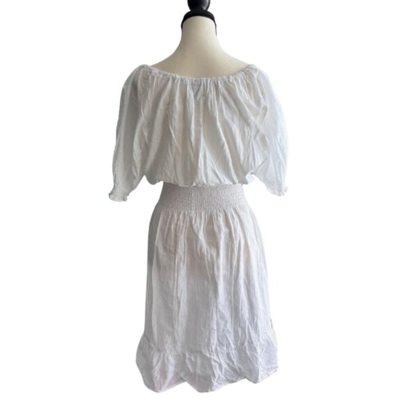 100% COTTON TEXTURED OFF THE SHOULDER WHITE DRESS, SZ. L TALL - Picture 3 of 3